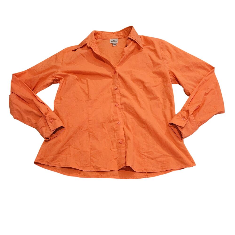 Worthington Orange Button Front Blouse Women’s Size 16 Career Office Top